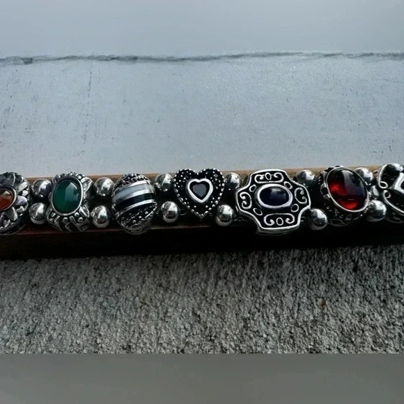 925 Sterling Silver Mixed Gemstone Slide Charm Bracelet - Picture 5 of 15